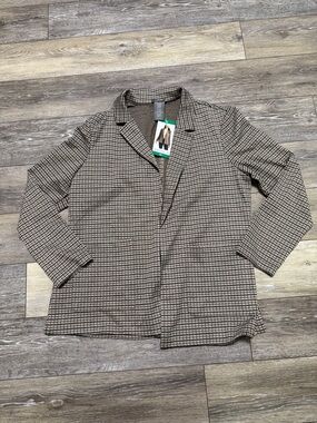 Tobacco Checked Open-Front Blazer Jacket by Matty M NWT